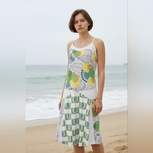 Basic Law Dress Colorful Patterned Spaghetti Strap Retro Soft Chemise Size XL